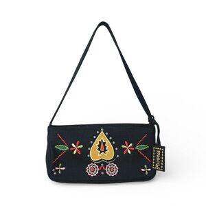 Rampage Y2K 90s Black Floral Embroidered Shoulder Bag